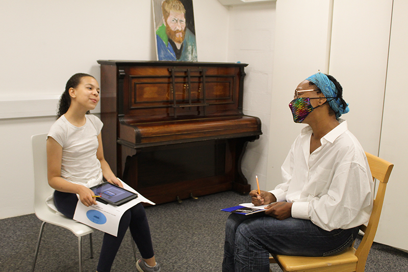 A Youth Worker and a young person interviewing one another in the Positive Transitions summer programme